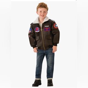 Top Gun Maverick Kids Brown Bomber Jacket with Patches Youth M